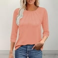 thumbnail image 2 of Otntypg Women's Dressy Business Casual Tunic Tops 3/4 Length Puff Sleeve Lace Crochet Eyelet Crewneck Ruched Pleated Solid Color T Shirts 2025 Summer Work Blouses Orange XXL, 2 of 9