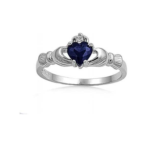 Claddagh Benediction Simulated Sapphire Cubic Zirconia Ring Sterling Silver 925 Size 12