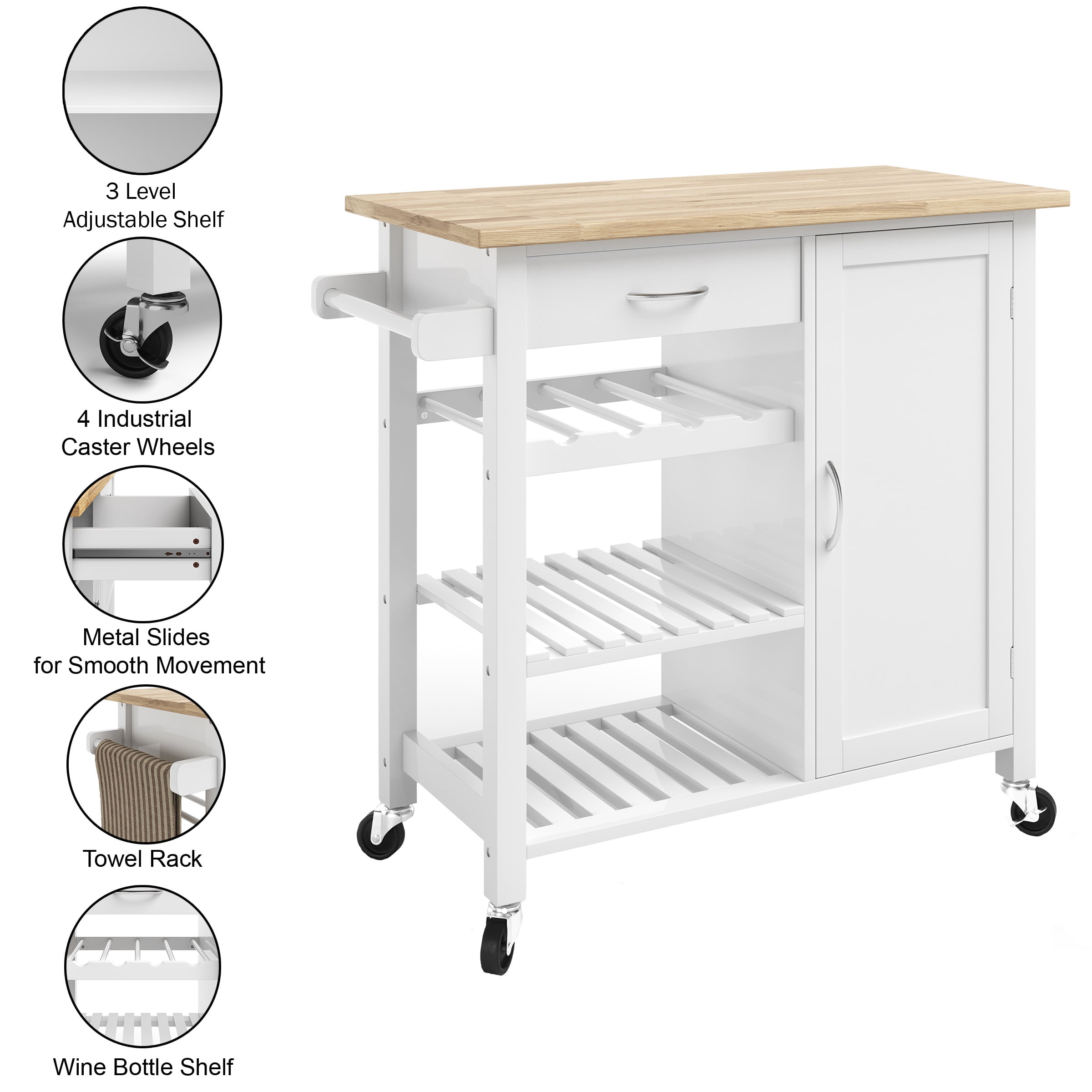 Lavish Home Kitchen Island with Towel Rack and Shelves
