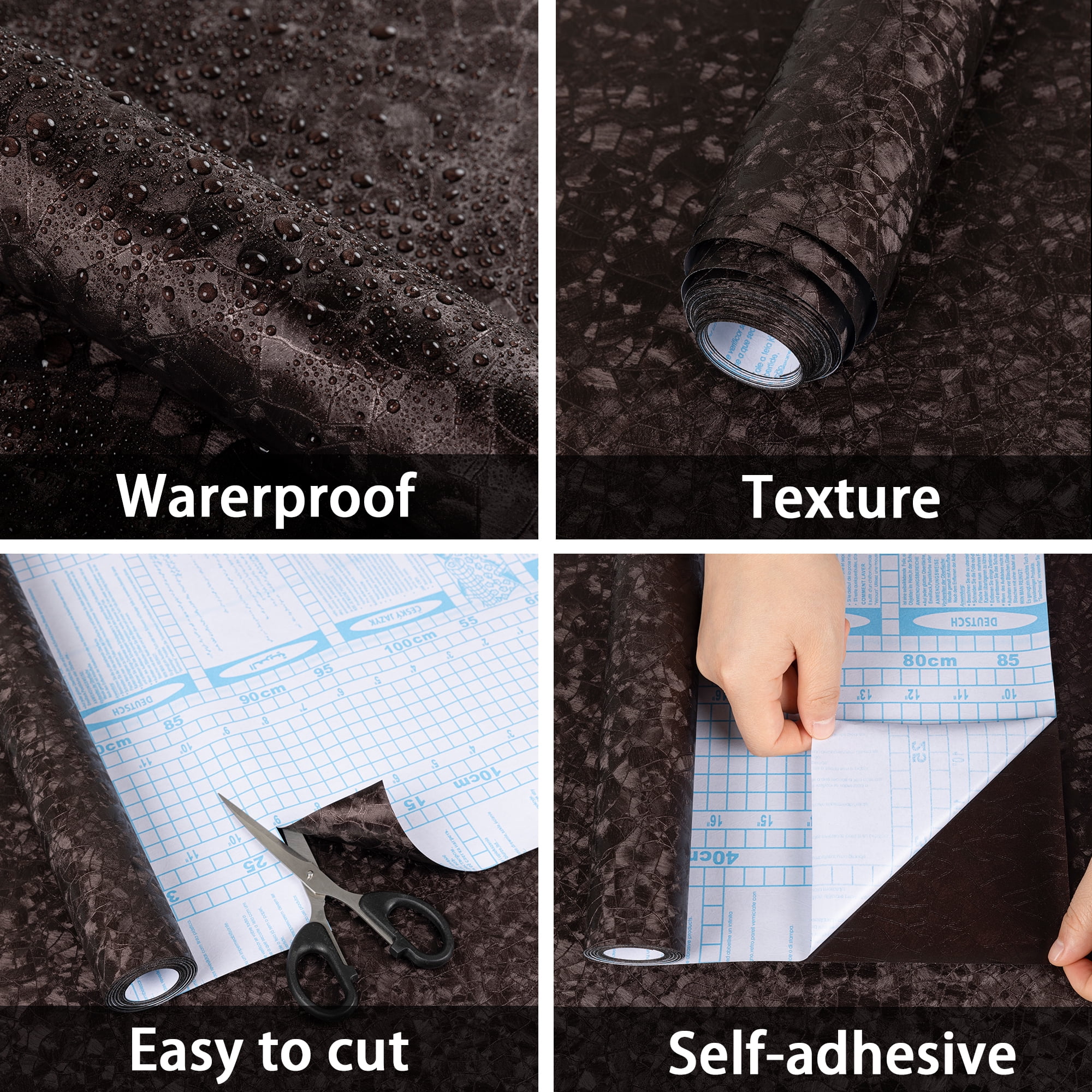 (4 pack) Abyssaly Brown Peel and Stick Wallpaper 15.7"×118", Thicken Modern Textured Embossed Wallpaper Self-Adhesive Removable Vinyl Contact Paper