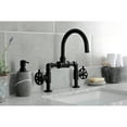 thumbnail image 3 of Kingston Brass KS2170RX Belknap Industrial Style Wheel Handle Bridge Bathroom Faucet with Pop-Up Drain, Matte Black, 3 of 8
