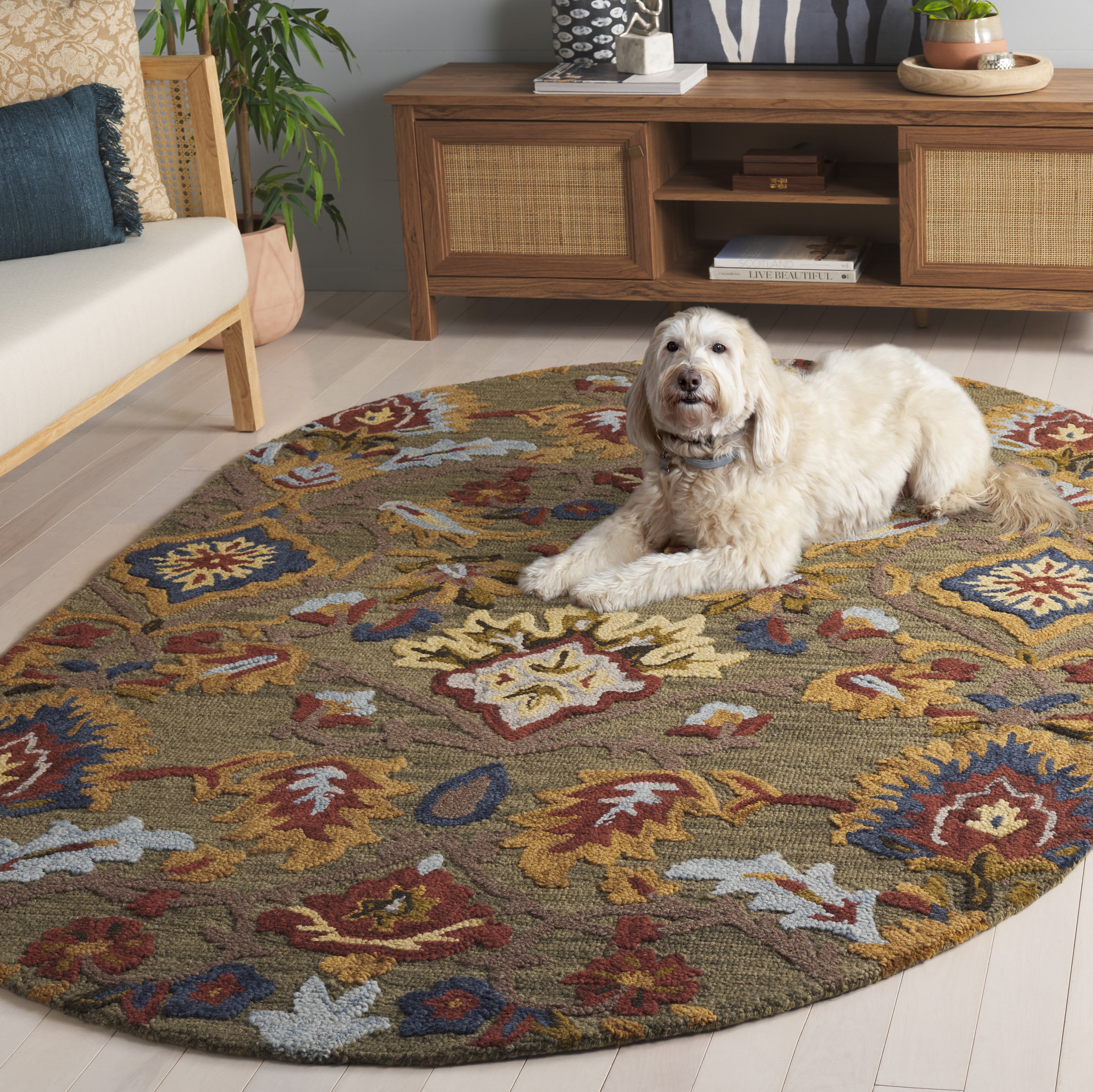 Safavieh Blossom Lennon Floral Wool Area Rug, Green/Multi, 8' x 10' Oval
