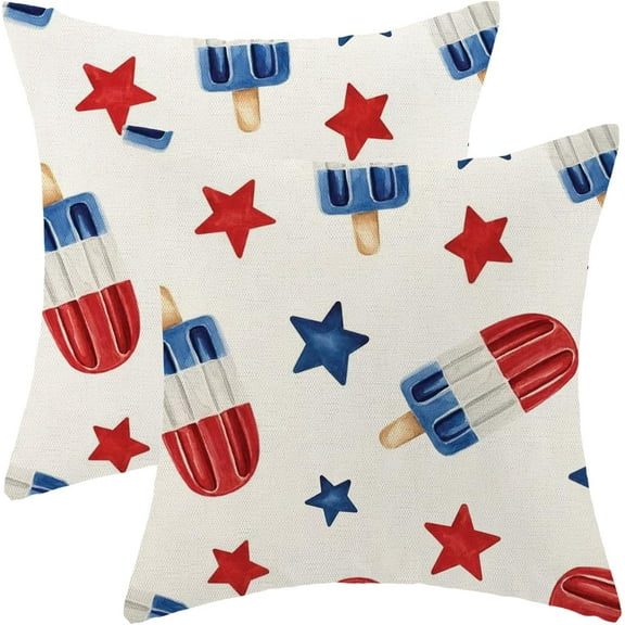 4th of July Pillow Covers 18x18 Set of 2 Independence Day Red Blue Stars Decorative Throw Pillow covers Summer Memorial Day Patriotic Pillowcase Linen Cushion Case For Couch Sofa Outdoor Decor