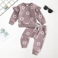 thumbnail image 2 of TOWED22 Infant Toddler Girl Fall Winter Clothes Set Long Sleeve Cute Sweatshirt and High Waist Pants Print Outfits Clothing 2 Piece(Purple,12-18 M), 2 of 6