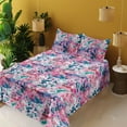 thumbnail image 2 of Japanese Vibes Sheet Set, Wild Jungle Theme Watercolor Sakura Pattern Bohemian Print, Fitted & Flat Sheet with Pillowcase Bedding Accent 4 Pcs Set, Queen, Pale Pink Hot Pink Quartz, by Ambesonne, 2 of 5