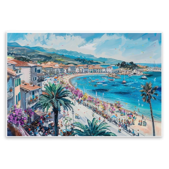 Stupell Industries Busy Summer Beach Town Cityscapes Painting Unframed Art Print Wall Art, 15 x 10