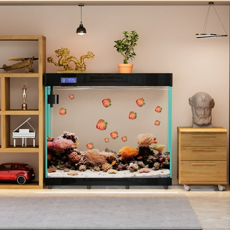 Thick tempered glass large fish tank with light 47 * 42.3 * 13.4 inches (Black)