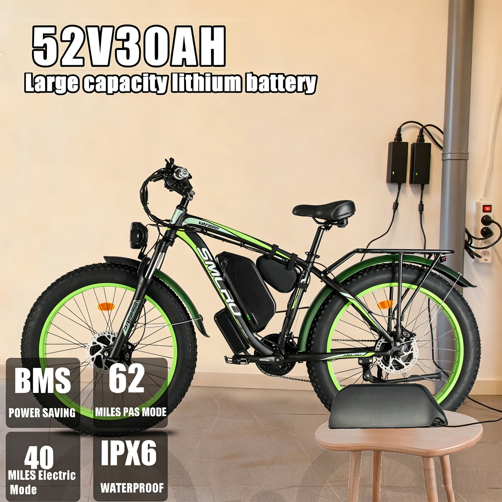 5000W Peak Dual Motor Ebike for Adults - 52V 30Ah Fast Electric Bike for Men Women 40 MPH,Up to 80 Miles,26" Fat Tire Lockable Suspension Electric Bicycle for Snow Off-Road Commuter Mountain E-Bike