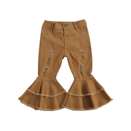 

Dewadbow Kids Baby Girls Holes Flare Bell-Bottoms Trousers Ruffle Pants