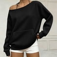 thumbnail image 2 of Women's Casual Off Shoulder Sweatshirt Long Sleeve Waffle Knit Loose Pullover Top with Pockets Solid Color Fashion Hoodie Cozy Oversized Sweater, 2 of 5