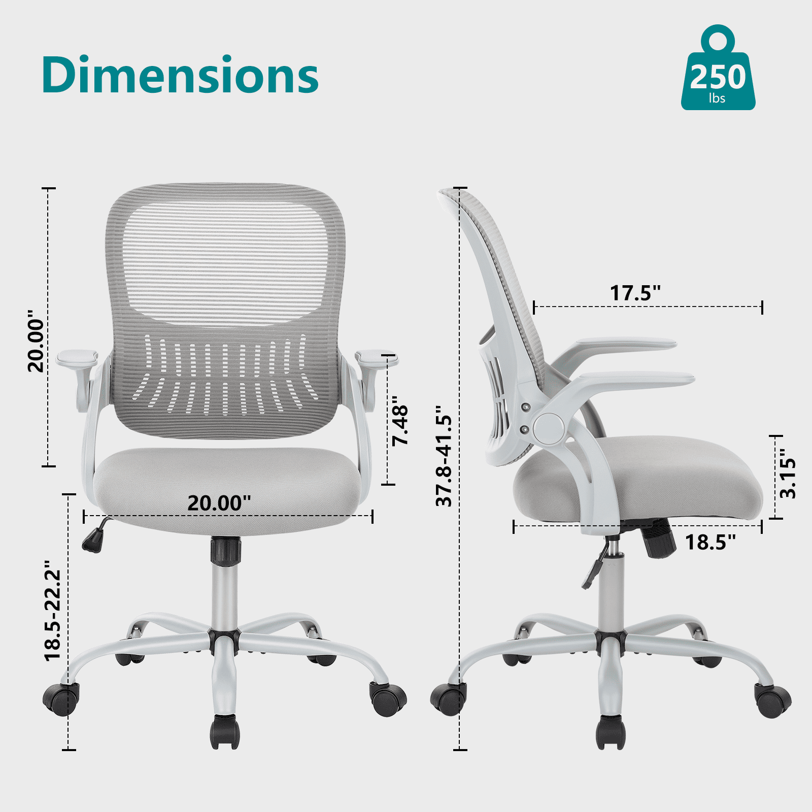 MAYEERTY Ergonomic Office Chair for Standing Desk with Adjustable Height, Computer Desk Chairs, Movable Armrest, Gray