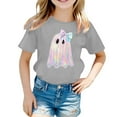 thumbnail image 4 of Tisuna Halloween Tops For Little Girls Ghost Print Short Sleeve Crew Neck Shirts Casual Comfortable Kids Outdoor Wear Grey 7-8 Years, 4 of 4