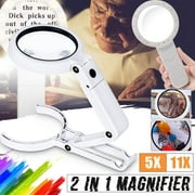 KADELL Handheld&Hand-free 2 Mode Foldable Magnifying Glass Magnifier with 8 LED Lights Lamp [5X+11X] Dual Magnification Lens for Reading Books,Newspaper, Jewlery, Coins