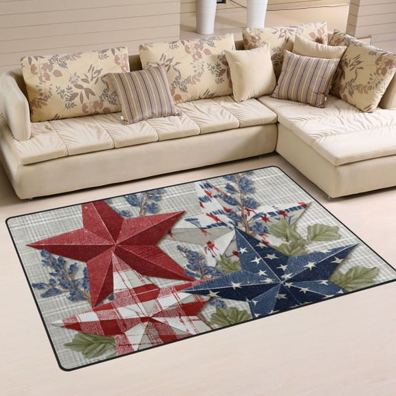 Non-Slip Area Rug 31"x20" Indoor Washable Floor Mats Carpet Printed for Living Room, Bedroom, Home Decor Red White and Blue Stars