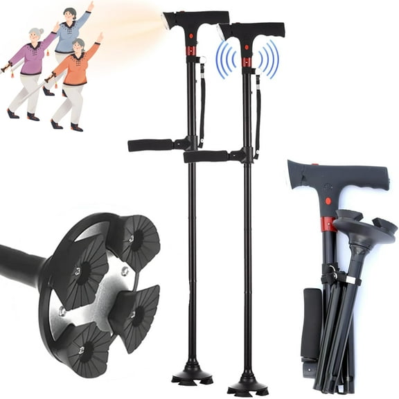 2025 New Smart Walking Cane for Men Women with Alarm & Light, LED Light and Foldable Handle, Adjustable, Lightweight, Foldable, Secure, Designed for Everyday Support