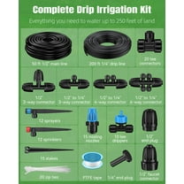 250 ft Drip Irrigation System, Quick-Connect Drip Irrigation Kit with 50ft 1/2" & 200ft 1/4" Tubing and Accessories, Garden Watering System for Greenhouse,Yards,Lawn,Raised Bed