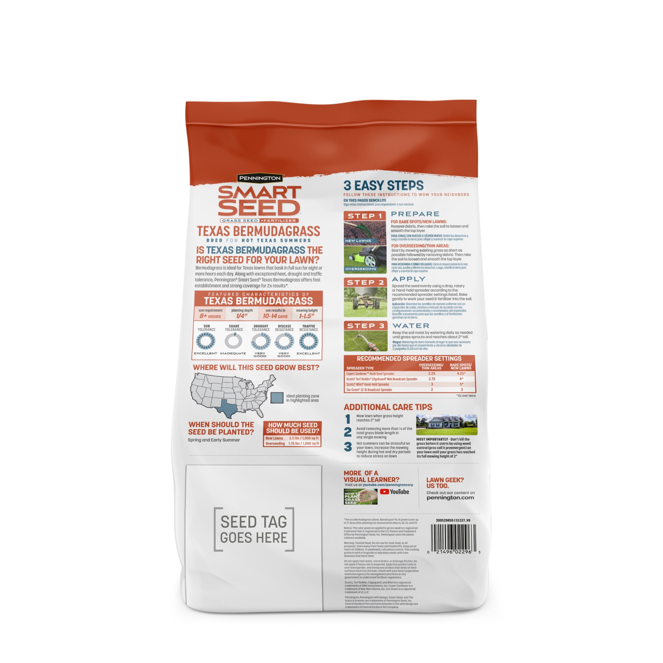 (2 pack) Pennington Smart Seed Texas Bermuda Grass Seeds for Lawn, Full Sun, 8.75 lb Bag