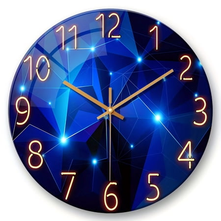 16 Inch Deep Blue Geometric Tempered Glass Silent Wall Clock