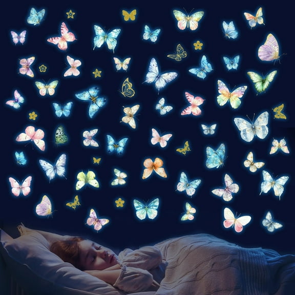 Glow in The Dark Butterfly Wall Decals Butterflies Stickers for Girls Bedroom Removable Room Decor for Room Nursery