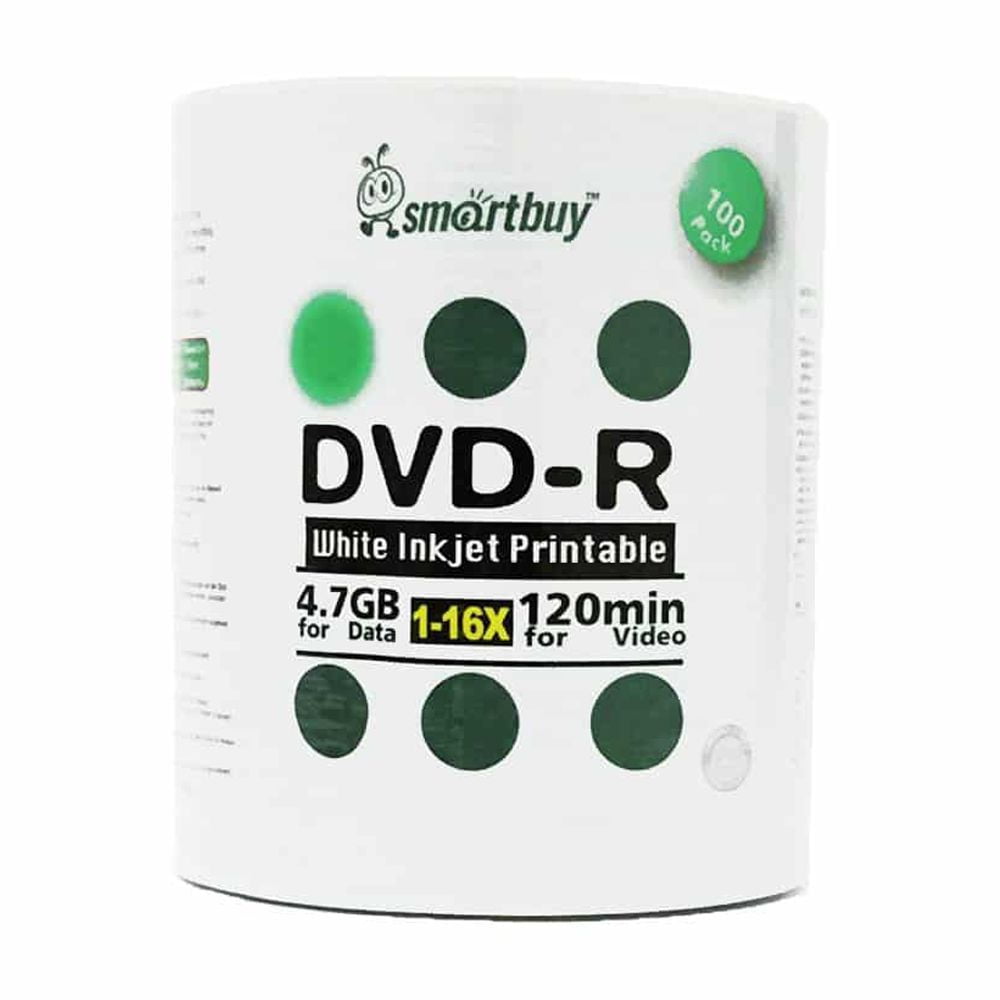 500 Pack Smartbuy 16X DVD-R 4.7GB 120Min White Inkjet Hub Printable Data Blank Media Recordable Disc