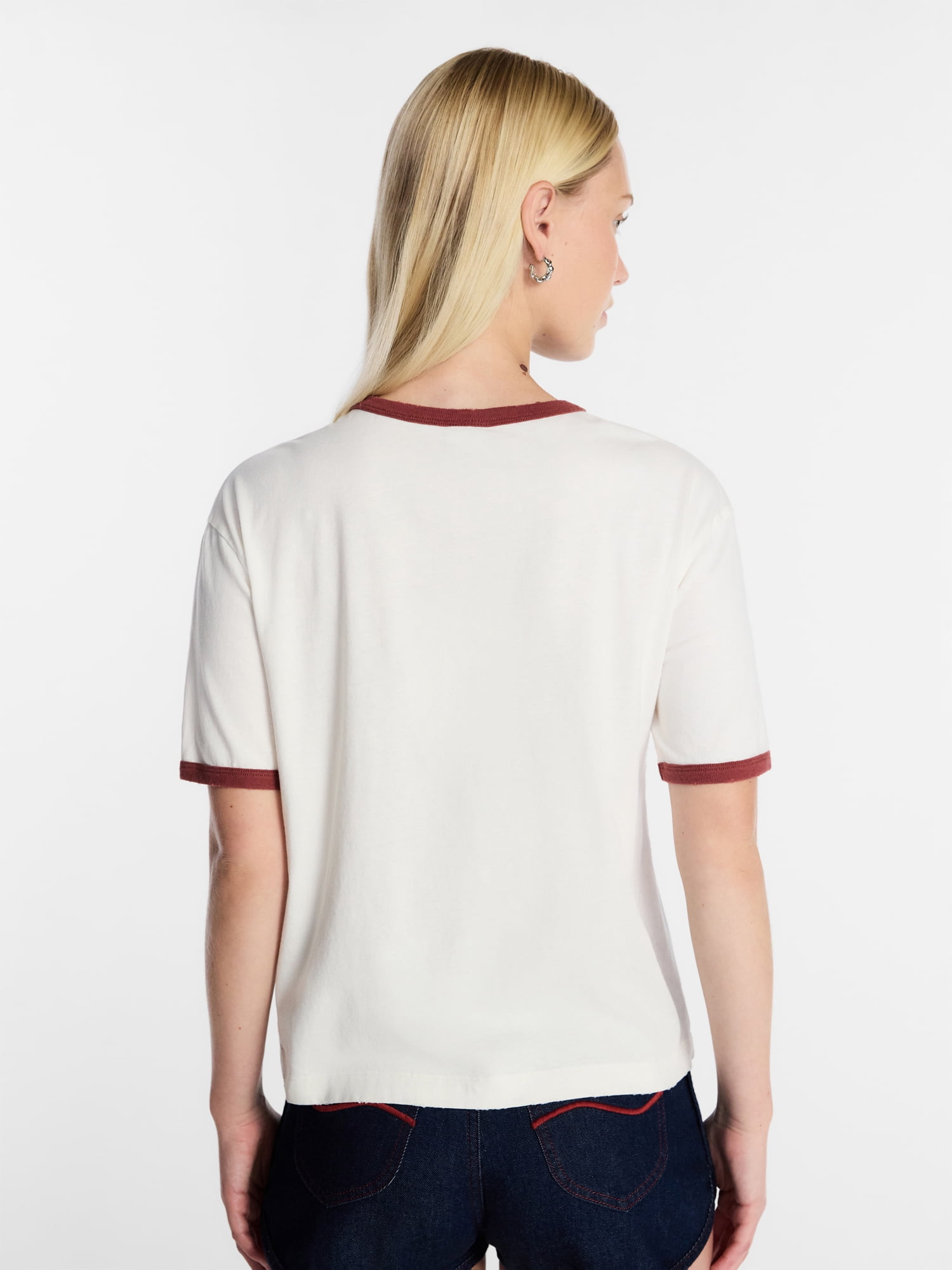 Kacey Lee Women's Distressed Graphic Ringer Tee, Sizes XS-XXL