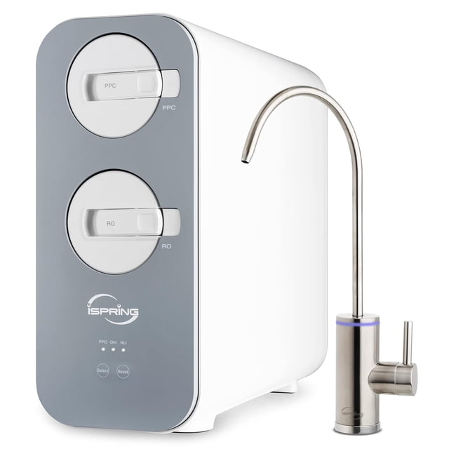 iSpring RO800G Sistema de Ósmosis Inversa sin Tanque, 800 GPD de Alta Capacidad debajo del Fregadero, Sistema de Filtración de Agua sin Tanque de Reducción TDS con Grifo de Níquel Cepillado
