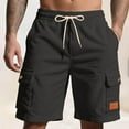 thumbnail image 2 of Havenre Men's Cotton Cargo Shorts Loose Regular Fit Elastic Drawstring Waist Bermuda Shorts Summer Casual Beach Shorts with Pockets Black M, 2 of 9
