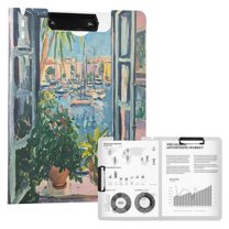 FORMRS A4 Clipboard Folder with Pen Holder Horizontal Foldable School Office Binder, Blue Sea Boat
