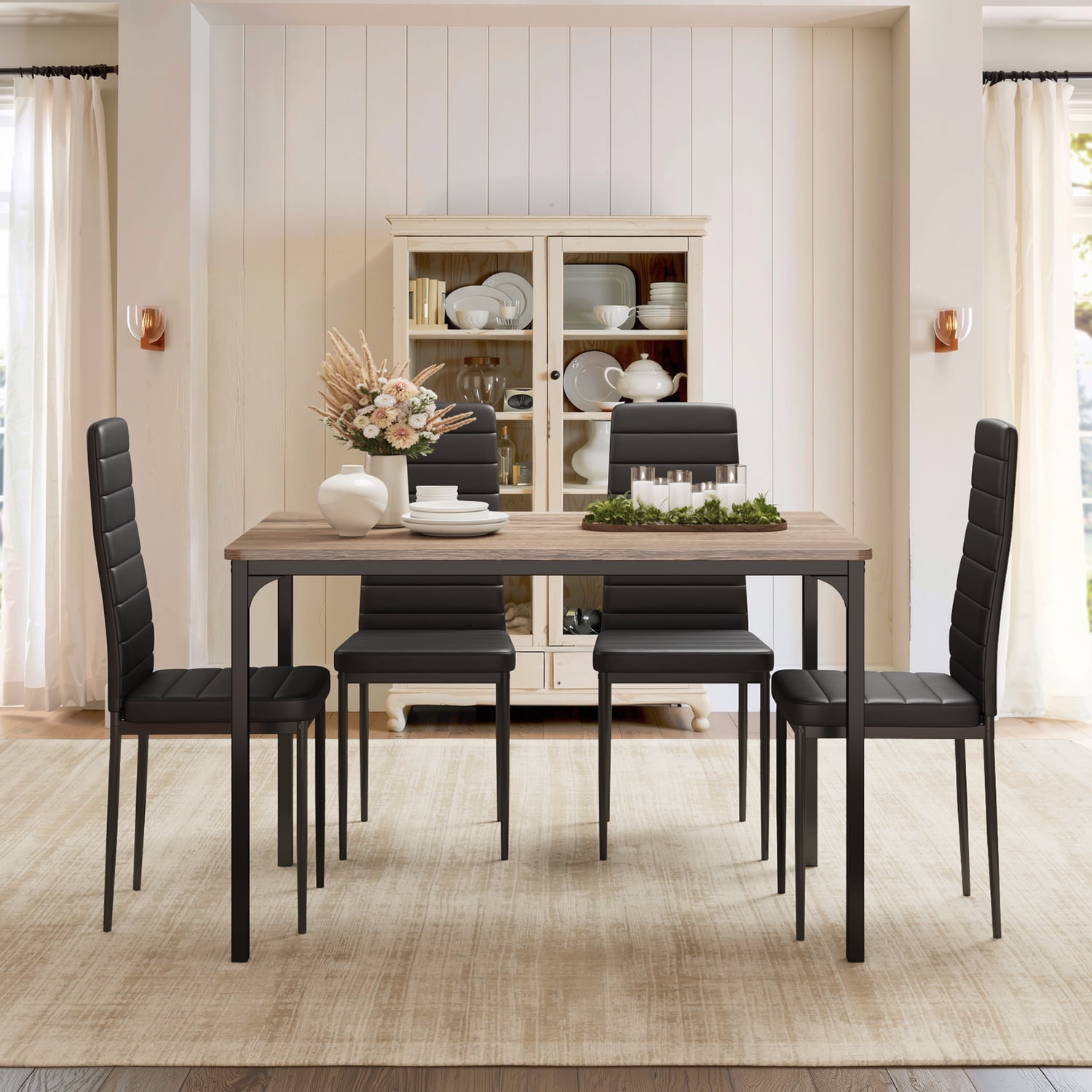Lofka Dining Table Set for 4, Dining Table and Chair 1 Table & 4 PU Leather Chairs for Small Spaces,Gray