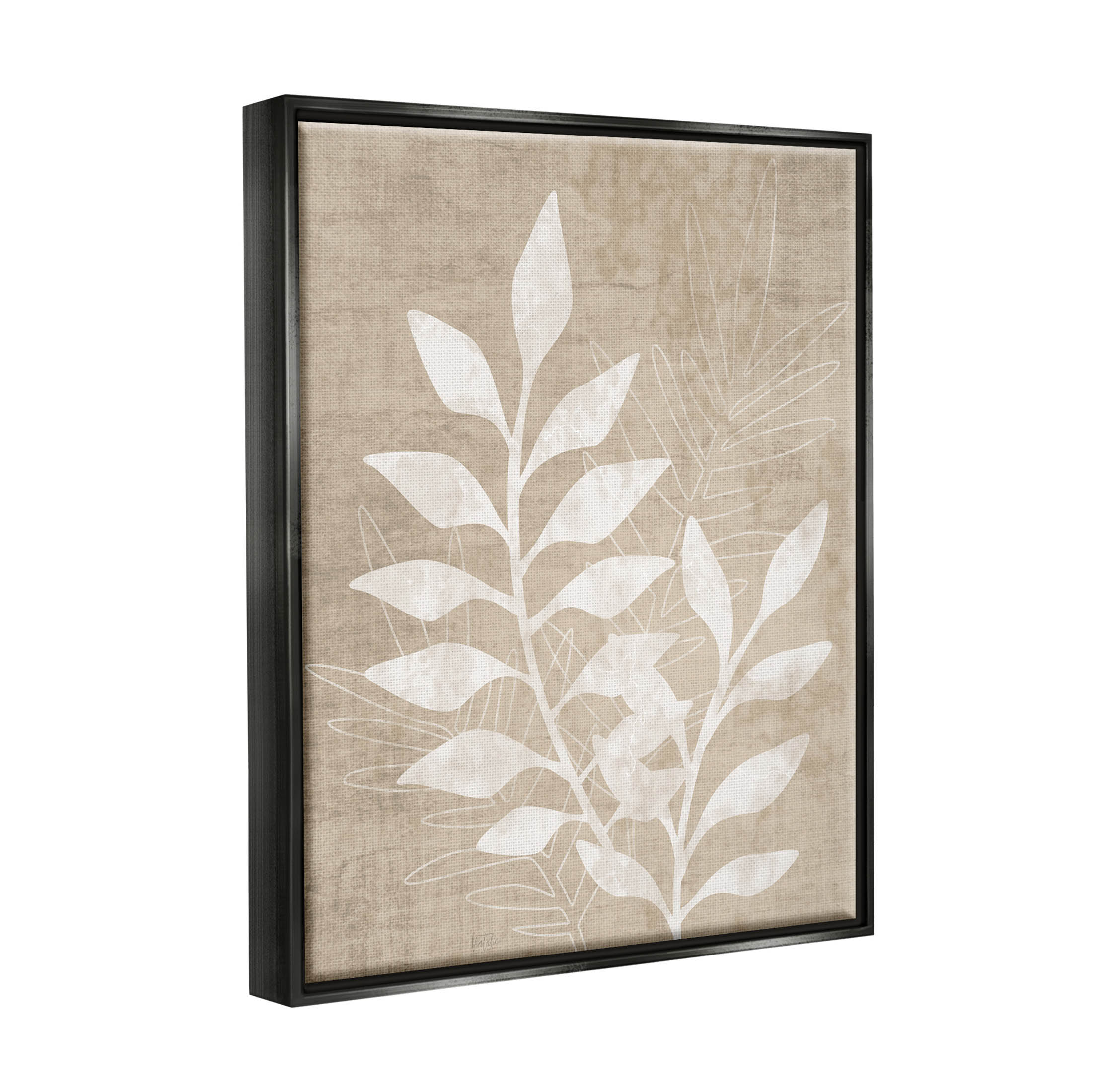 Stupell Industries Natural Neutral Botanical Leaves Graphic Art Jet Black Floating Framed Canvas Print Wall Art, Design by Natalie Carpentieri