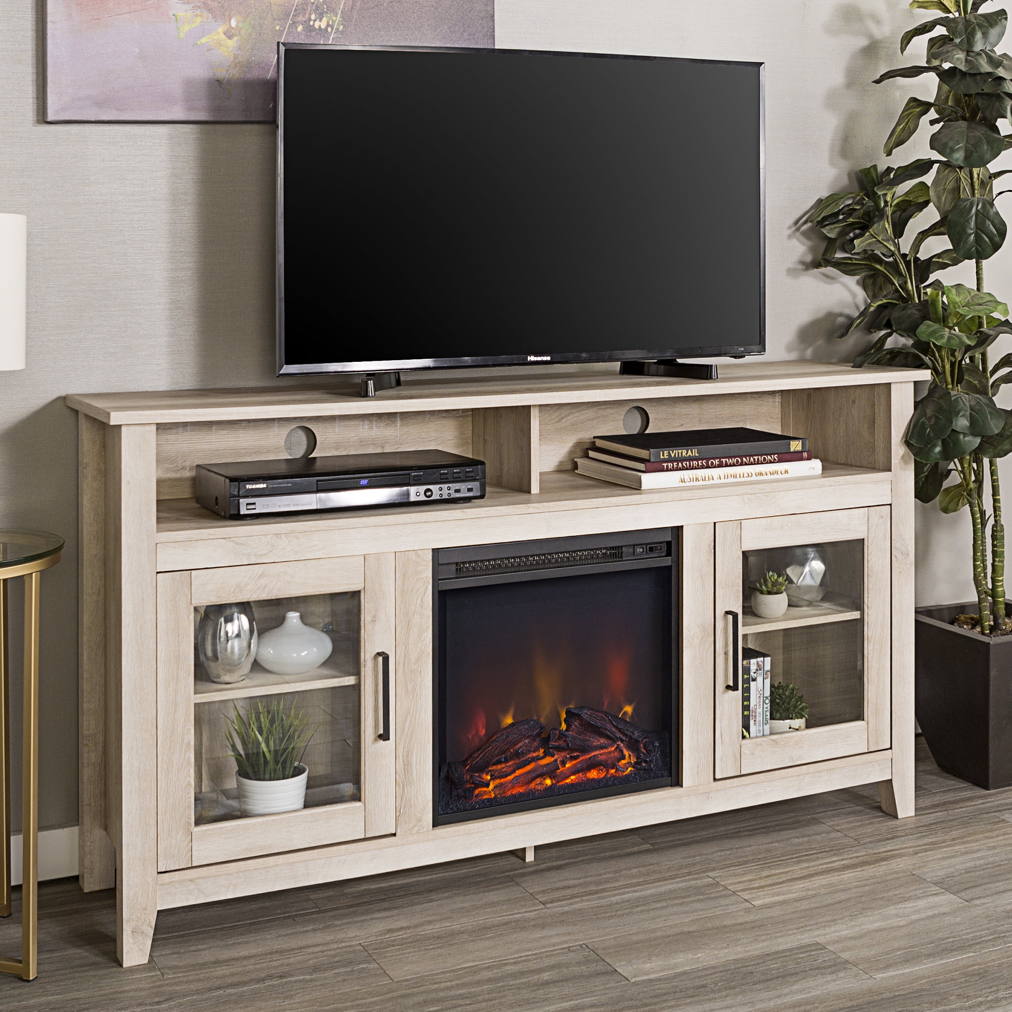 Walker Edison Tall Fireplace TV Stand for TVs up to 64 ...