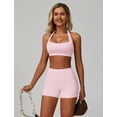 thumbnail image 7 of IBTOM CASTLE Workout Sets for Women Square Neck Halter Sports Bra High Waist Biker Shorts 2 Piece Gym Yoga Outfits S Pink, 7 of 7