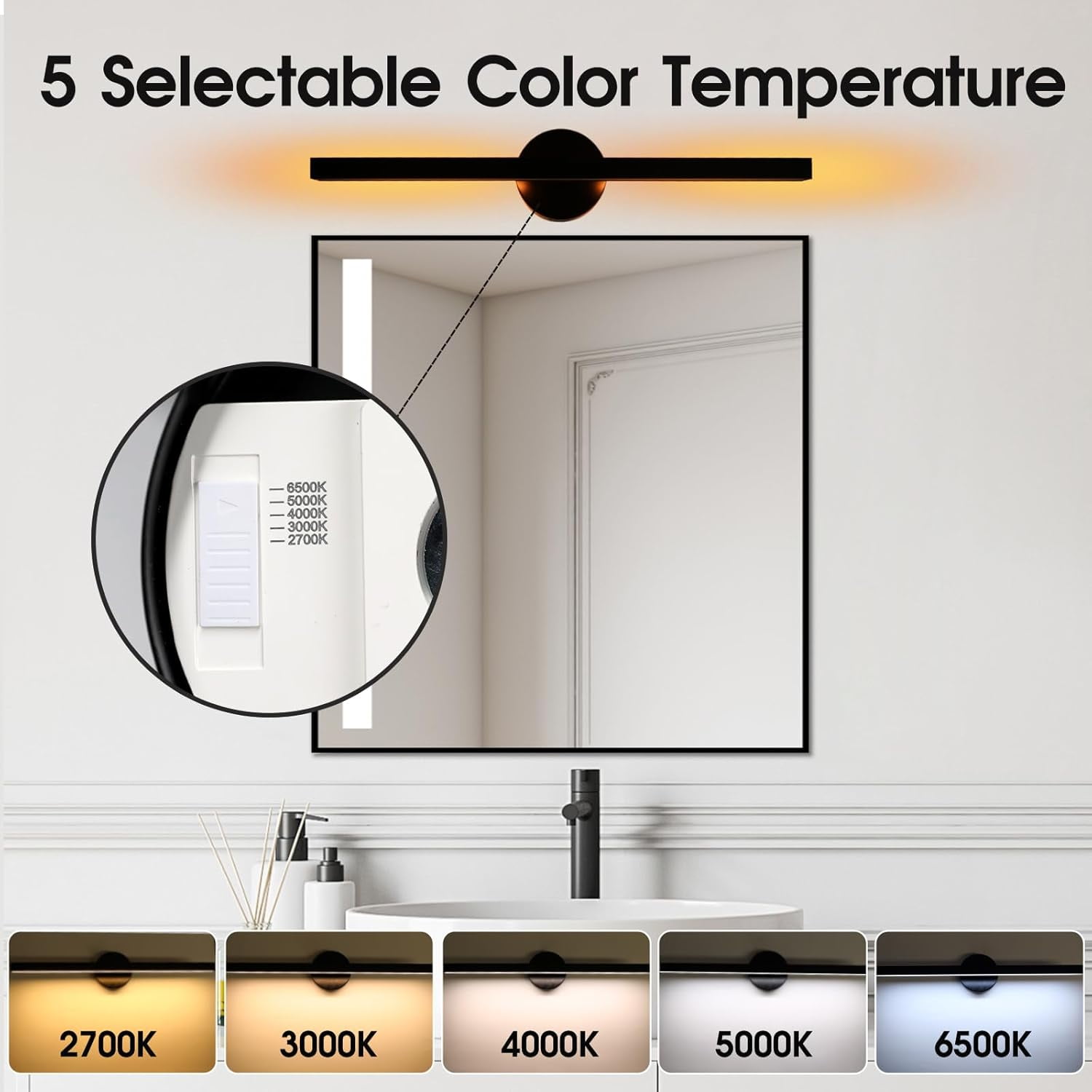 22.8 inch Bathroom Vanity Light 5CCT Dimmable Integrated LED Wall Sconce Lighting Fixture