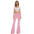 thumbnail image 5 of Bell Bottom Jeans for Women High Waisted Stretch Plaid Flare Jeans Denim Bootcut Pants(Pink Checkered,0), 5 of 7