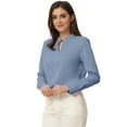 thumbnail image 1 of Blusa de trabajo elegante Allegra K decoración de perlas y cuello falso plisado Gris Azul XL, 1 of 5