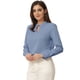 thumbnail image 1 of Blusa de trabajo elegante con decoración de perlas y cuello falso plisado para mujer Gris Azul S, 1 of 5