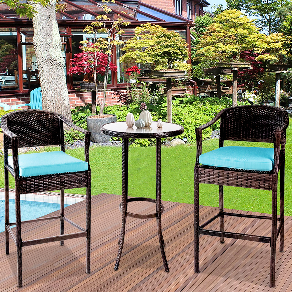 Outdoor High Top Table and Chair, Patio Furniture High Top Table Set with Glass Coffee Table, Removable Cushions, Outdoor Bar Table with Chair, Patio Bistro Set for Backyard Poolside Balcony, Q17058 - image 1 of 13