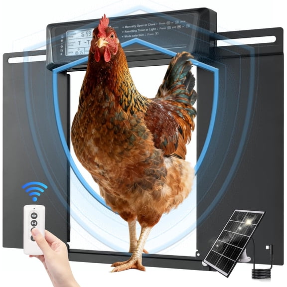 Pet Deluxe Extra Large Automatic Chicken Coop Door Solar Power,Anti-Pinch Horizontally Cold Weather Electric Chicken Door with Timer,Light Sensor,Aluminum Auto Chicken Door Opener with Remote Control