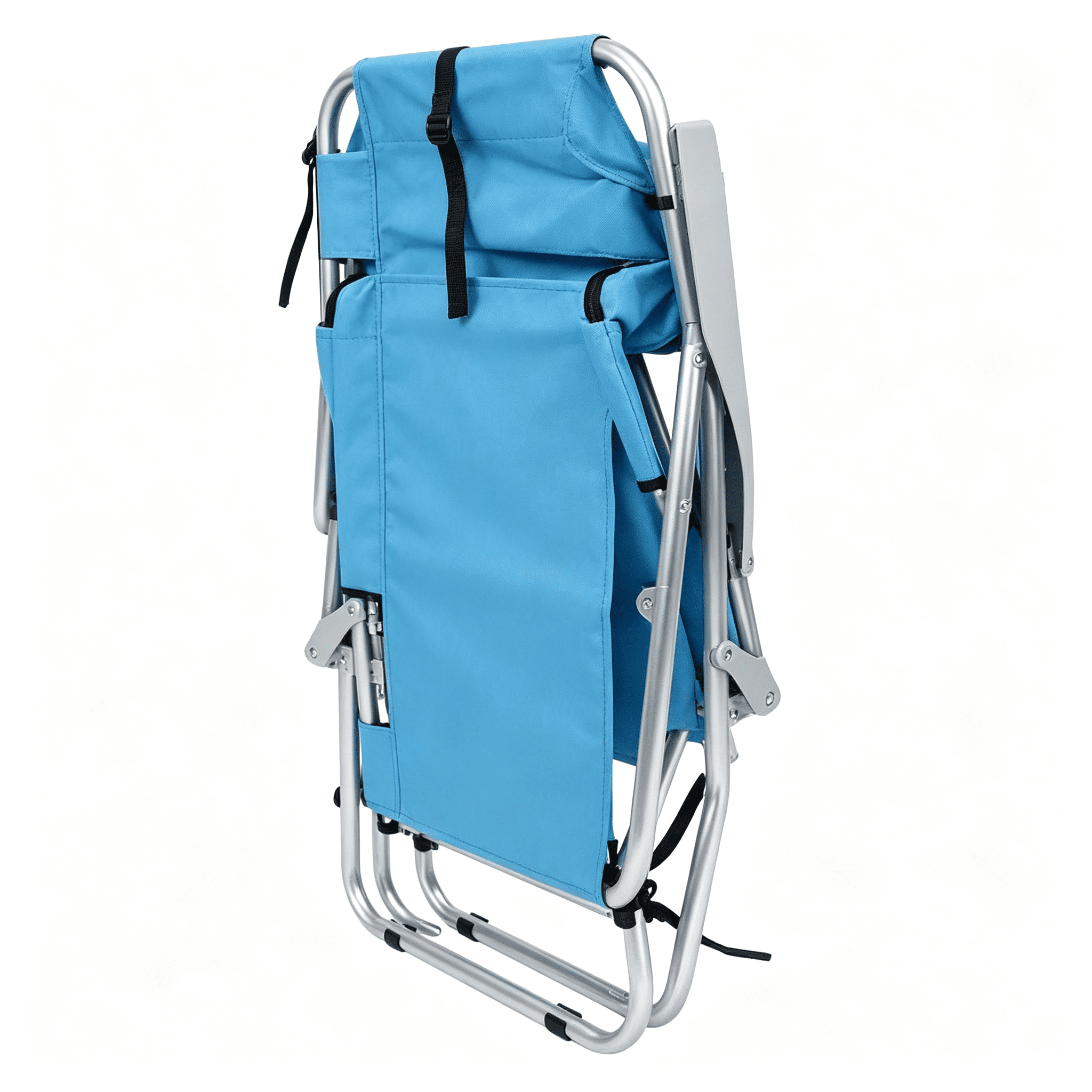 63*70*99cm Heightened Oxford Cloth Silver White Aluminum Tube Bearing 100kg Beach Chair with Cup Holder Storage Pouches Blue