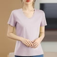 thumbnail image 2 of Olyvenn Women's Summer Tops Tee Mercerized Cotton 2025 V Neck T-Shirts Casual Comfort Short Sleeve Pullover Purple XXL, 2 of 4