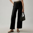 thumbnail image 2 of Audhol Straight Leg Pants Women! New Women's Solid Color Casual Pants Summer Waisted Straight Leg Button Wide Leg Pants Pants Womens Straight Leg Pants Black 2XL, 2 of 5