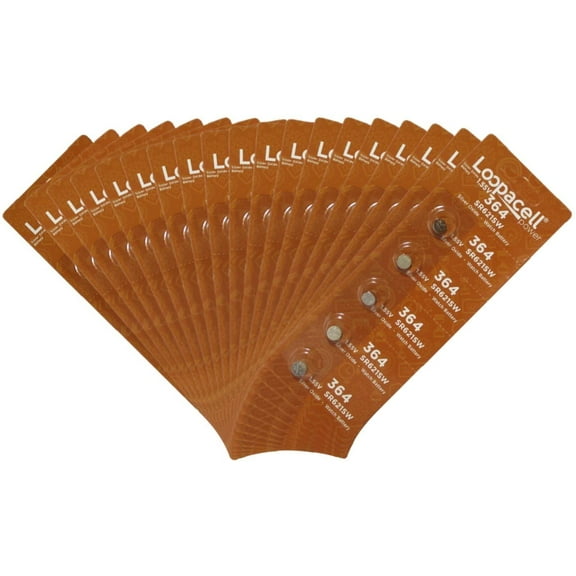 LOOPACELL 100 Pack 364 Watch Electronics Batteries 1.55 Volt Silver Oxide Coin Button Wholesale Pack