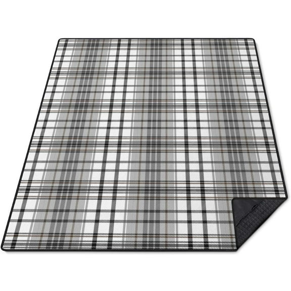 Outdoor Picnic Blankets Waterproof Foldable, Portable Sandproof Outdoor Blanket Mat with 3 Layers, Large Picnic Blanket for Camping, Park and Beach (Black and White, 80" x 60")