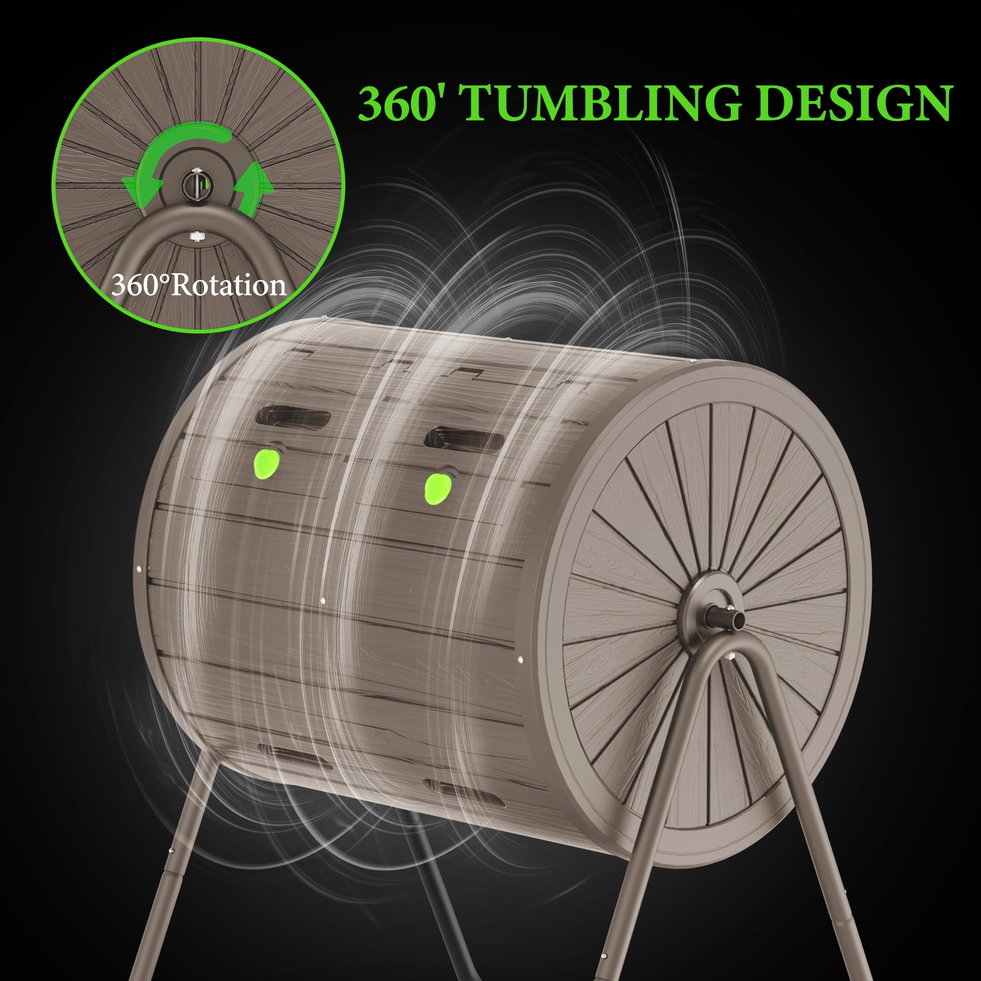 EasyUp Dual Chamber Tumbling Composter 43 Gallon Large Outdoor Tumbling Composter Efficient Batch Composting Easy Turn Design