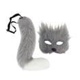 thumbnail image 4 of Máscara y cola de peluche para baile de graduación, máscara facial, disfraz, accesorios para la cabeza, máscara de Halloween gris, 4 of 9