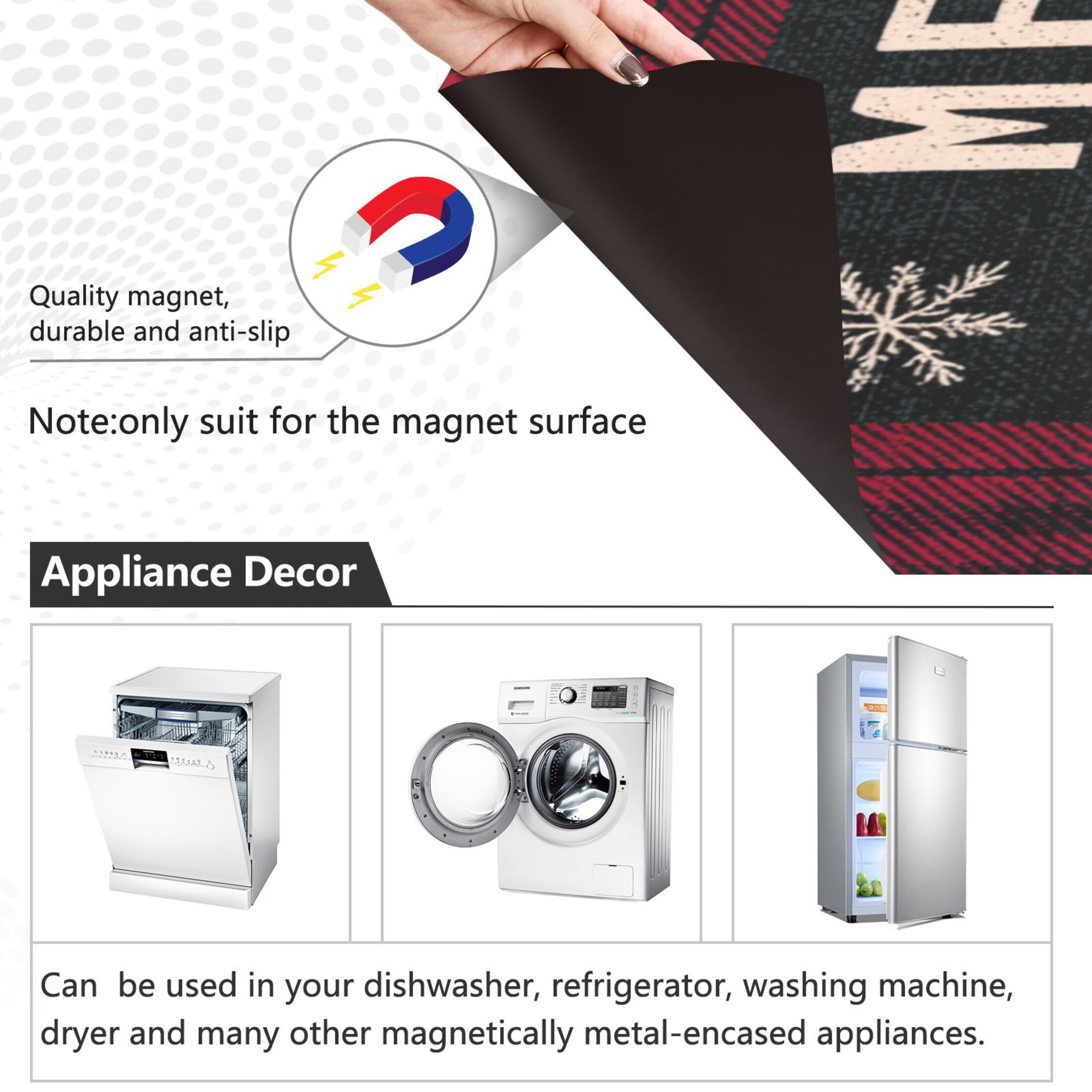 Dishwasher Magnetic Refrigerator Magnet Cover Sticker Home Decorative 23"x26" Red and Black Shirt Pattern