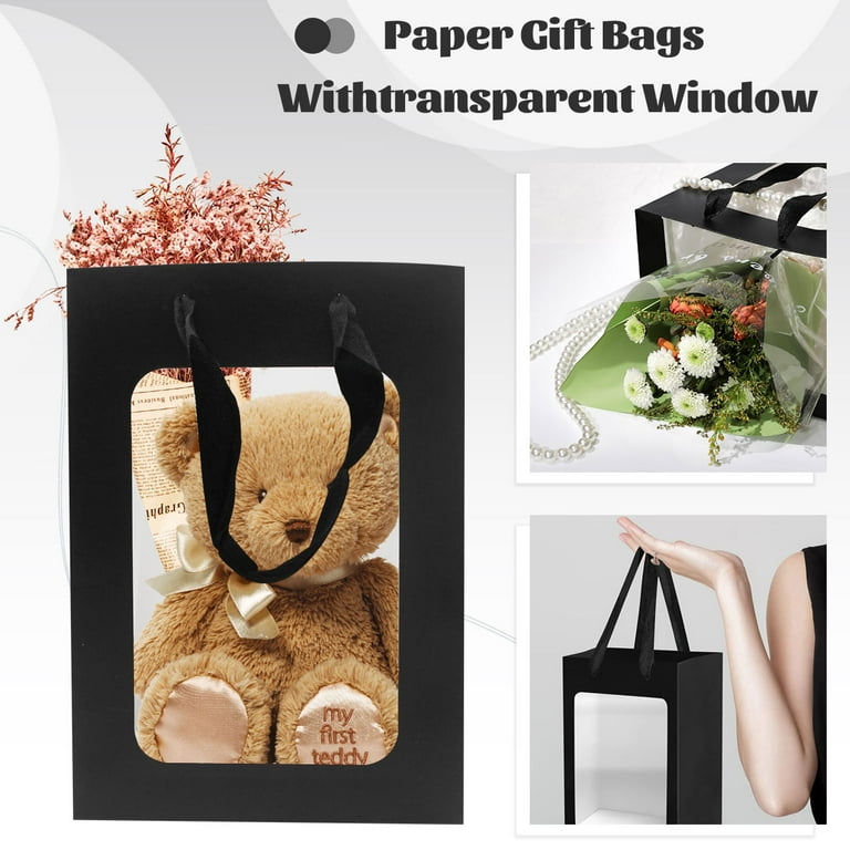 Gift Bags Black Kraft Paper with Window Wedding Party Favor Bags