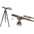 thumbnail image 3 of Antique Double Barrel Nautical Telescope Brown Leather On Tripod Home Decor, 3 of 3