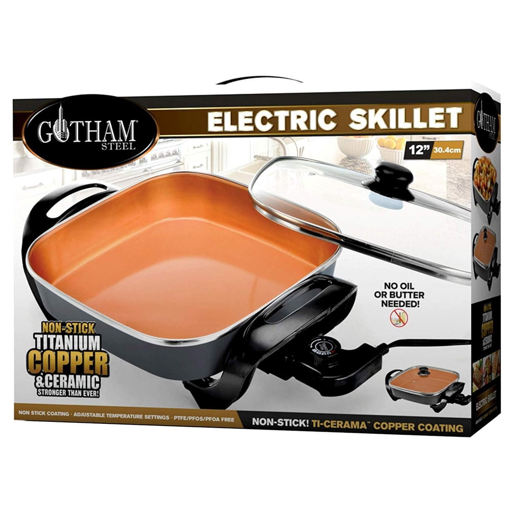 Gotham Steel XL 12" Copper Electric Skillet, with Nonstick Coating & Adjustable Heat Control