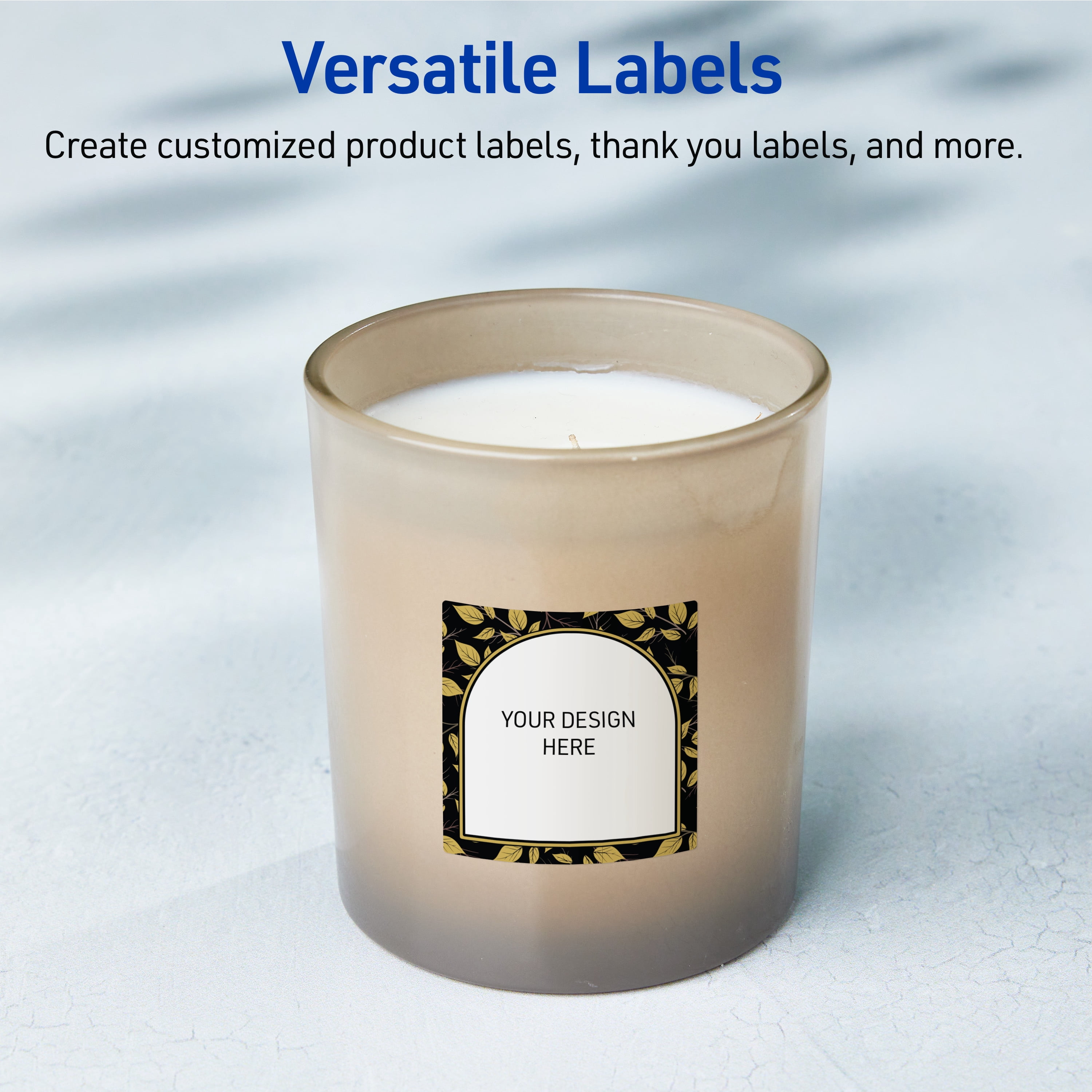 Avery Labels, 2" x 2", Matte White, Arched Black/Golden Leaves